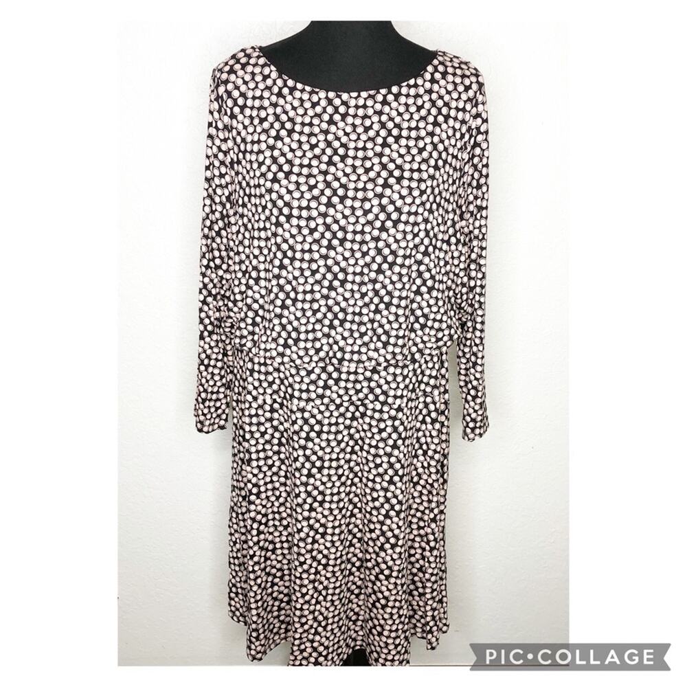 Boden pink black polka dot circle blouson midi dress size 16R / 18R
